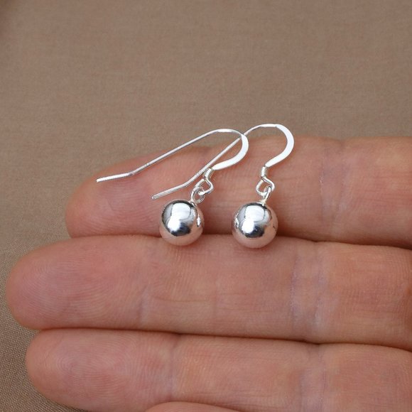 925 Sterling Silver Hook Earrings with Dangle Balls, Simple Classical Earrings - Picture 1 of 5
